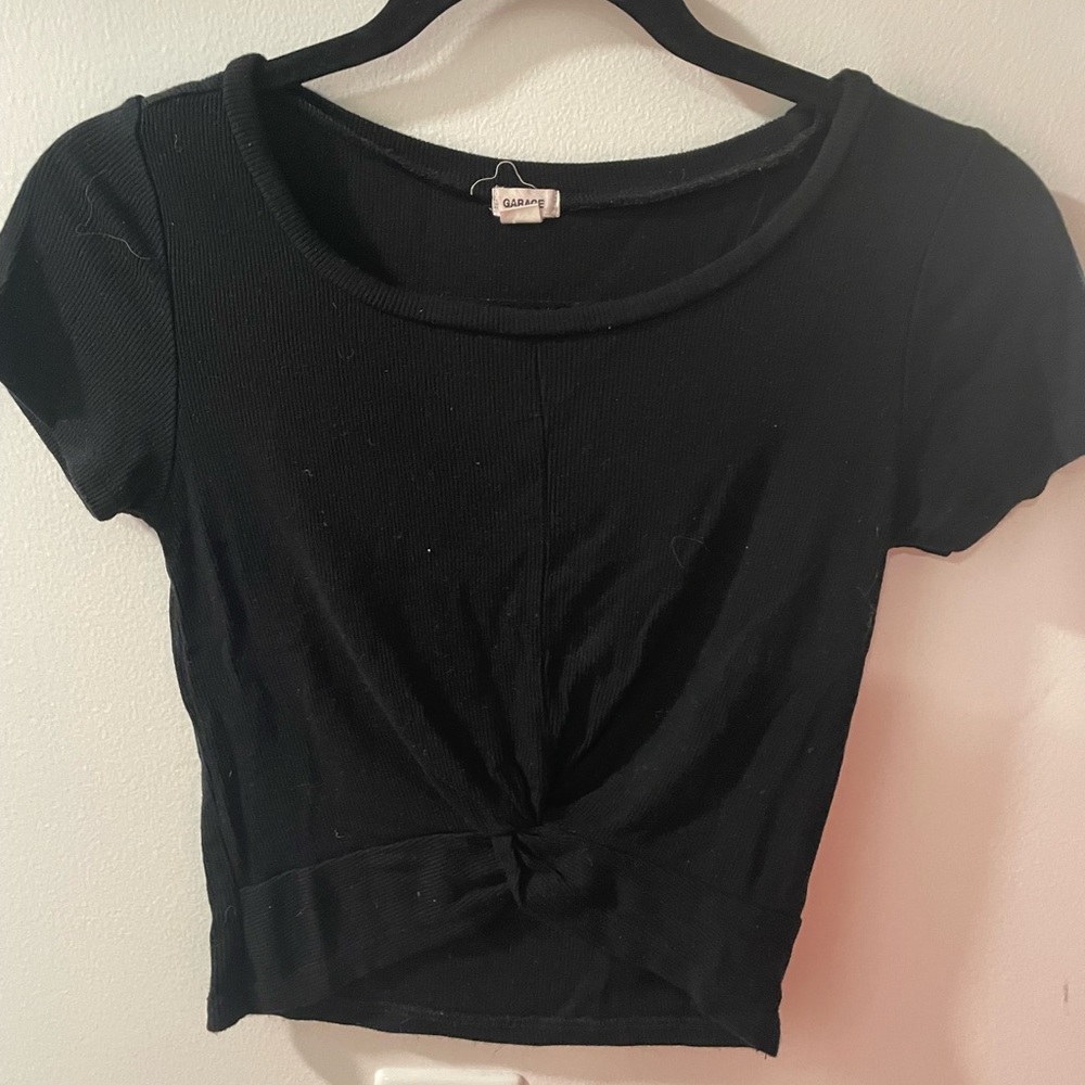Black Garage tie-front tee cropped tee shirt.